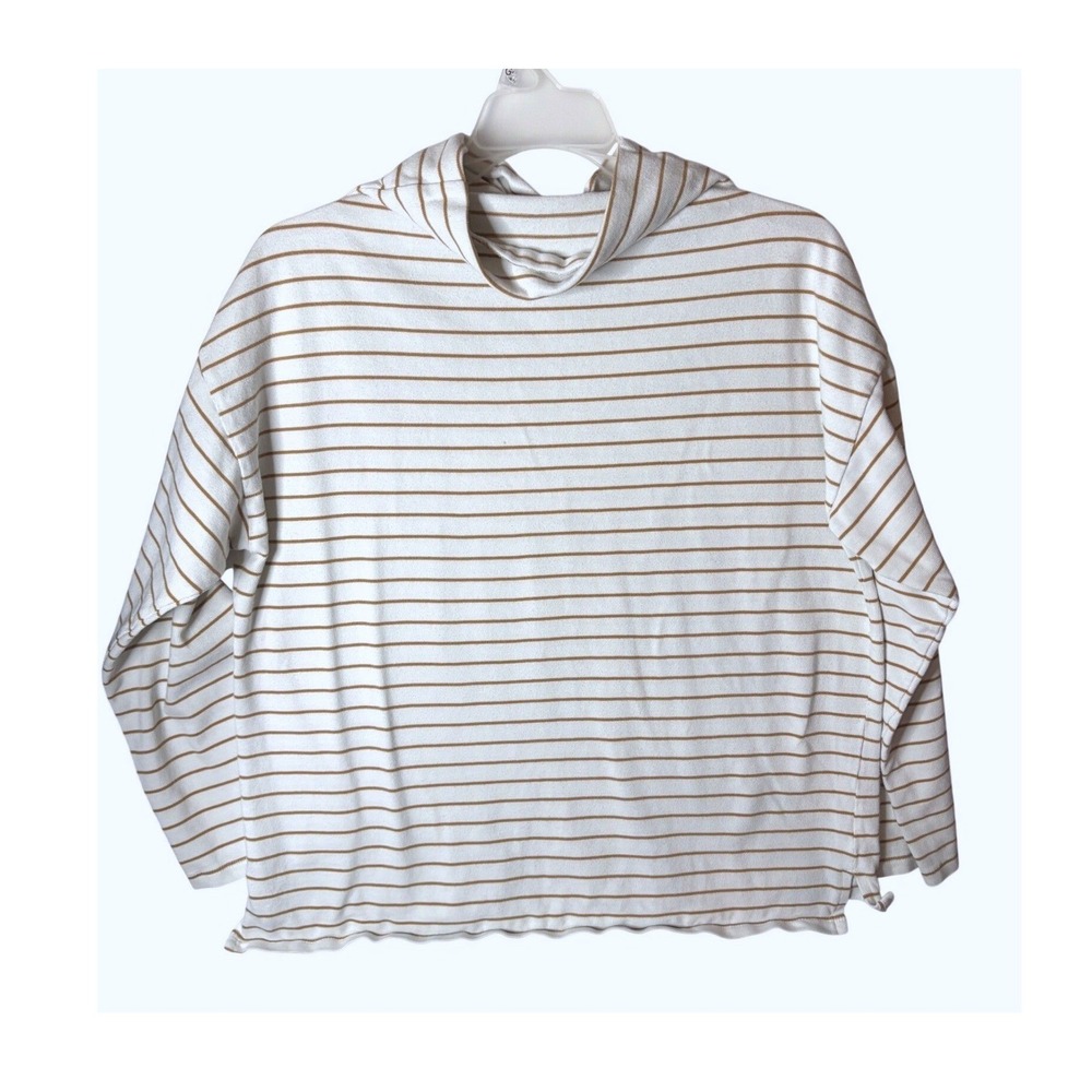 Garnet Hill Stripe Organic Cotton Mock Neck Sweater Lagenlook Capsule Wardrobe